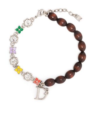 Dsquared2 logo-charm crystal embellished bracelet - women - Wood/Tin/Brass/Crystal - OS - Brown