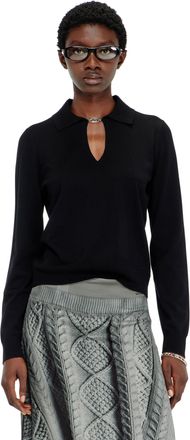 Diesel Silk-blend polo jumper with Oval D plaque - T-Shirts - Woman - Black
