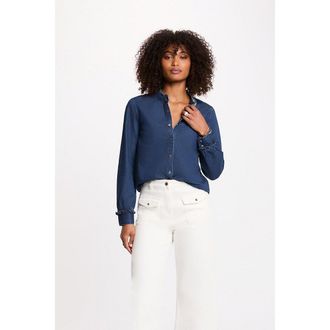 Morgan Denim blouse met Maokraag
