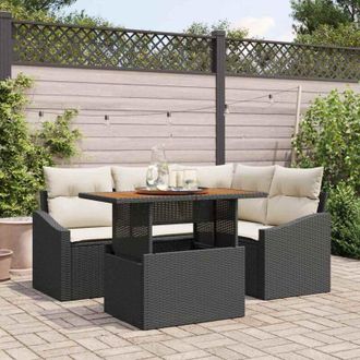 vidaXL Conjunto De Sof&aacute; De Jard&iacute;n 5 Pcs Negro Polirat&aacute;n Vidaxl