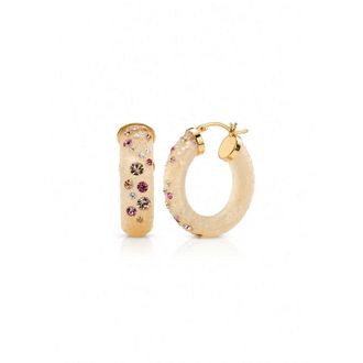 Gold & Honey Womens Small Oval Confetti Hoop Earrings In Champagne
