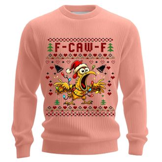 Generic Ugly Christmas Jumper Men F-CAW-F Round Neck Jumpers Holiday Lightweight Funny Scream Chicken Knitted Tops Sweater Loose Fashion Male Xmas Clothes(Pin