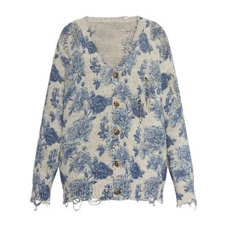 R13 Truien & Vesten, Dames, Blauw, S, Linnen, Linnen Vest met Bloemendessin