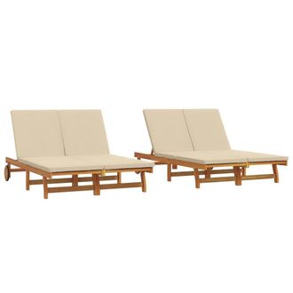 Berkfield Home Double Sun Lounger with Wheels & Cushion - Solid Acacia Wood