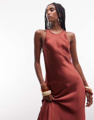 & Other Stories Vestito midi in raso color vino con taglio sbieco-Rosso
