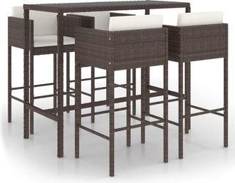 vidaXL Set De Bar De Jard&iacute;n 5 Pzas Con Cojines Rat&aacute;n Sint&eacute;tico Marr&oacute;n Vidaxl