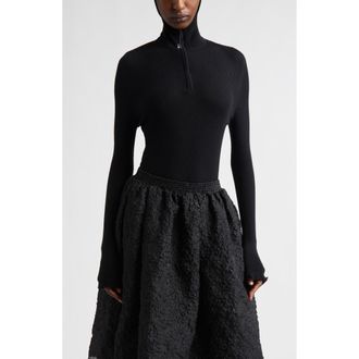 Cecilie Bahnsen Elma Hooded Rib Merino Wool Half Zip Sweater in Black Summer Merino Knit at Nordstrom, Size Medium