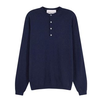 Amaranto Maglione Girocollo a Costine con Bottoni - - Knitwear - Uomo - Blu - S