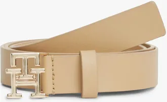 Tommy Hilfiger Womens Monogram Buckle Leather Belt - Beige - 40