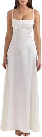 House of CB Anabella Lace-Up Satin Gown in Ivory at Nordstrom, Size X-Large A
