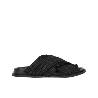Michael Kors Sliders, female, Black, Size: 10 1/2 US Peyton Fringe Crocheted Sandal