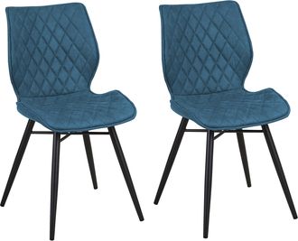 Beliani Juego De 2 Sillas De Comedor Tapicer&iacute;a De Tela Patas Negras Estilo Retro R&uacute;stico Verde Azulado Lisle