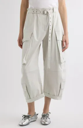 Acne Studios Pama Belted Twill Cargo Pants in Light Grey at Nordstrom, Size 36