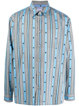 Marcelo Burlon striped button-up shirt - men - Cotton - L - Blue