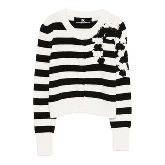 Ermanno Scervino Cardigans, female, Black, Size: XS Striped Floral Cardigan