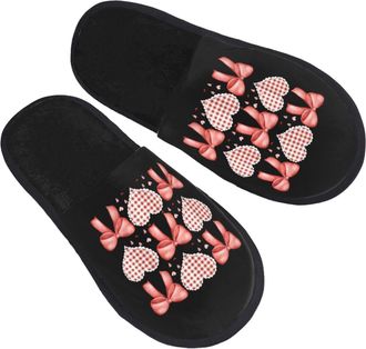 Generic Cotton Slippers Bows Hearts Warm Sliders Lightweight Slippers For Winter Hotel Home M