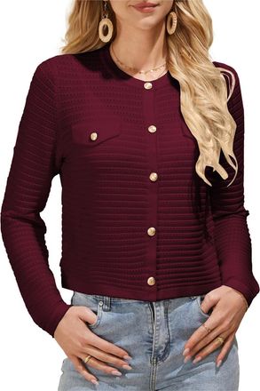 Grace Karin Womens Chunky Cardigan Long Sleeve Crew Neck Knitwear Summer Sweater Cardigans for Winter Red XL