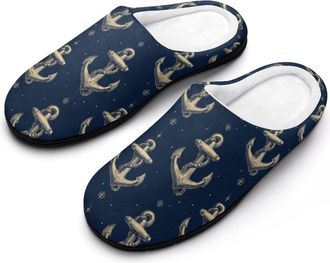 Generic Anchors Pattern Funny Mens Cotton Slippers Soft Non-Slip Rubber Sole House Slipper Indoor Outdoor