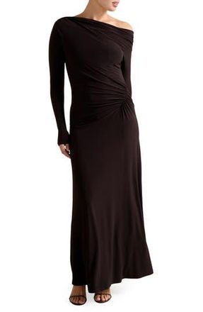 Ever New Dixie One-Shoulder Long Sleeve Ruched Maxi Dress in Dark Plum at Nordstrom Rack, Size 10