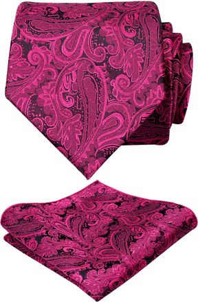 Alizeal Handmade Paisley Floral Tie with Pocket Square Set