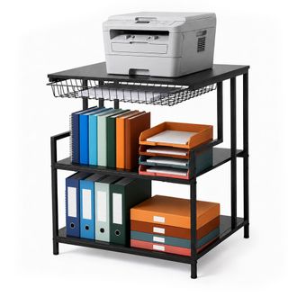 Relaxdays Relaxdays Supporto Per Stampante, Hlp: 70 X 60 X 50 Cm, 3 Ripiani, Cassetto, Tavolino Portastampante, Nero