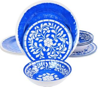Elama Nelly 12 Piece Melamine Dinnerware Set in Blue at Nordstrom