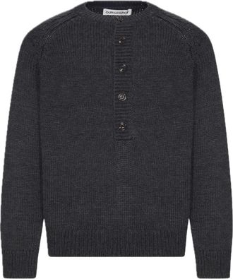 Our Legacy Shore Henley - Heren - Ronde hals truien - Grijs - M - Wol - Truien & Vesten