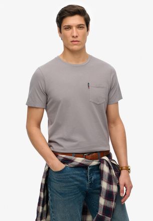 Superdry Rundhalsshirt SUPERDRY CLASSIC ESSENTIAL POCKET TEE, Herren, Gr. XL, grau (washed slate grau), Single Jersey, Obermaterial: 100% Baumwolle, unifarben,