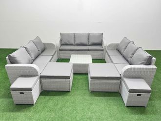 Fimous 13 Seater Outdoor Garden Furniture Sets PE Rattan Lounge Sofa Set in Light Grey