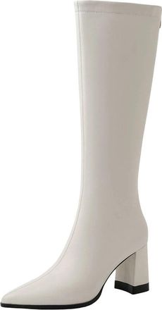 Generic Womens Cow Leather Pointed Toe Thick High Heels Winter Knight Boots Zipper Thigh High Boots