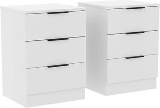 Home Discount Trega 3 Drawer Bedside Tables Nightstands Set of 2, H 50 x W 39 x D 28 cm, White