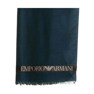 Emporio Armani Logo Wool Blend Scarf - male - Emporio Armani - Scarves - Blue - ONE SIZE - Accessories