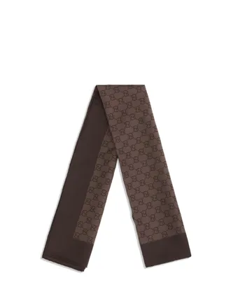 Gucci Womens Scarf Gg Silk Twill Dark Brown Brown-D Brown/d. Scarfs