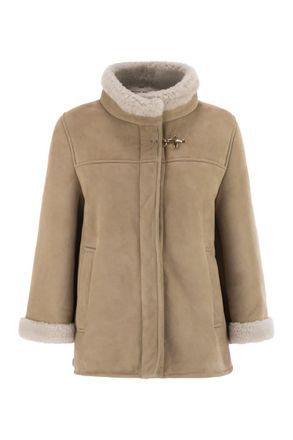 Fay Womens Leather Shealing Cape - Tan - Size Medium