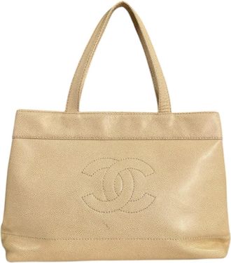 Chanel Beige Grained Calfskin Tote Bag (Pre-Owned)