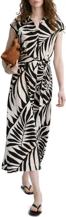 Mango Leaf Print Midi Shirtdress in Black at Nordstrom, Size 4