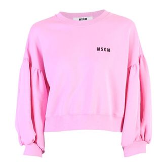 Msgm Roze Puff Sleeve Sweatshirt met Logo - Dames - Sweatshirts - Roze - M - Katoen - Hoodies & sweatvesten
