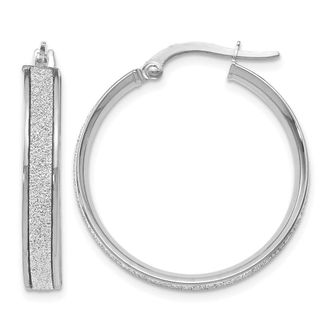 Diamond2Deal 14K White Gold Polished Glimmer Infused Hoop Earrings