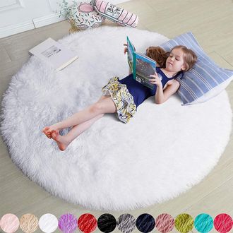 OEM Alfombra Redonda De Felpa Gruesa Con Bordes Cruzados, Felpudo Lavable Para Sal&oacute;n, Sof&aacute; O Mesita De Noche, Color Blanco, 120 X 120 Cm
