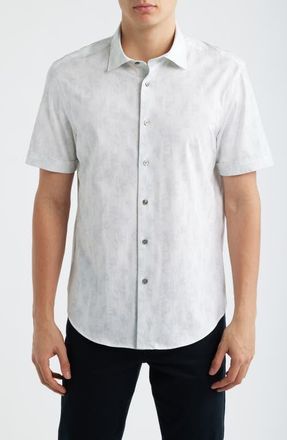 Bugatchi Miles OoohCotton Printed Short Sleeve Button-Up Shirt in Platinum at Nordstrom, Size Xxx-Large