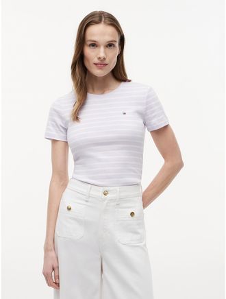 Tommy Hilfiger Womens Striped Crewneck Favorite T-Shirt - Purple - XXL