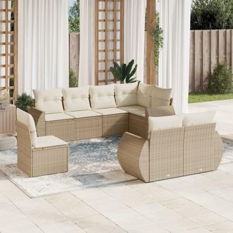 vidaXL Juego De Sof&aacute;s De Jard&iacute;n Con Cojines Beige 8 Pzas Rat&aacute;n Pe Vidaxl