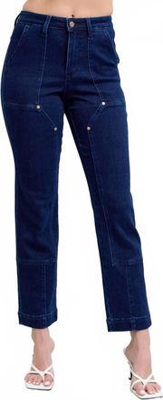 Judy Blue High Waisted Work Wear Knee Patch Straight Jeans In Dark Wash