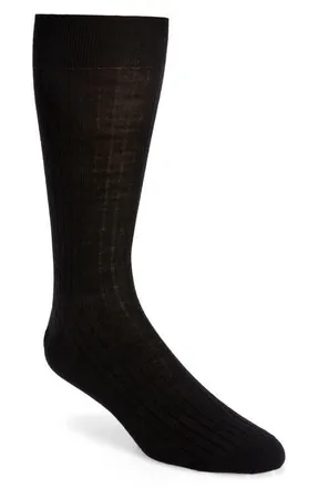 Canali Ribbed Wool Blend Socks in Black at Nordstrom, Size Medium