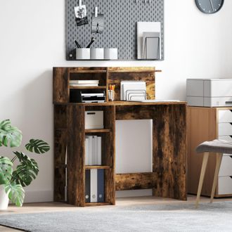 Berkfield Home Desk with Storage Smoked Oak 90x48x101.5 cm Engineered Wood in Brown