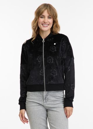 Ragwear Sweatjacke RAGWEAR DORON VELVET, Damen, Gr. XXL, schwarz, Samt, Obermaterial: 94% Polyester, 6% Elasthan, gemustert, normal, Rundhals, Sweatjacken Swe