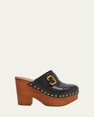 Chlo&eacute; Jeannette Leather Platform Clogs