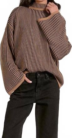 Elan Striped Bell Sleeve Sweater In Black/tan