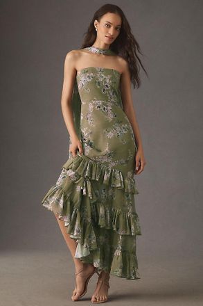 BHLDN Molly Strapless Chiffon Scarf Maxi Dress