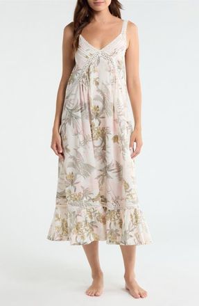 Nordstrom Peached Cotton Lawn Nightgown in Ivory- Olive Fern Toile at Nordstrom, Size X-Small